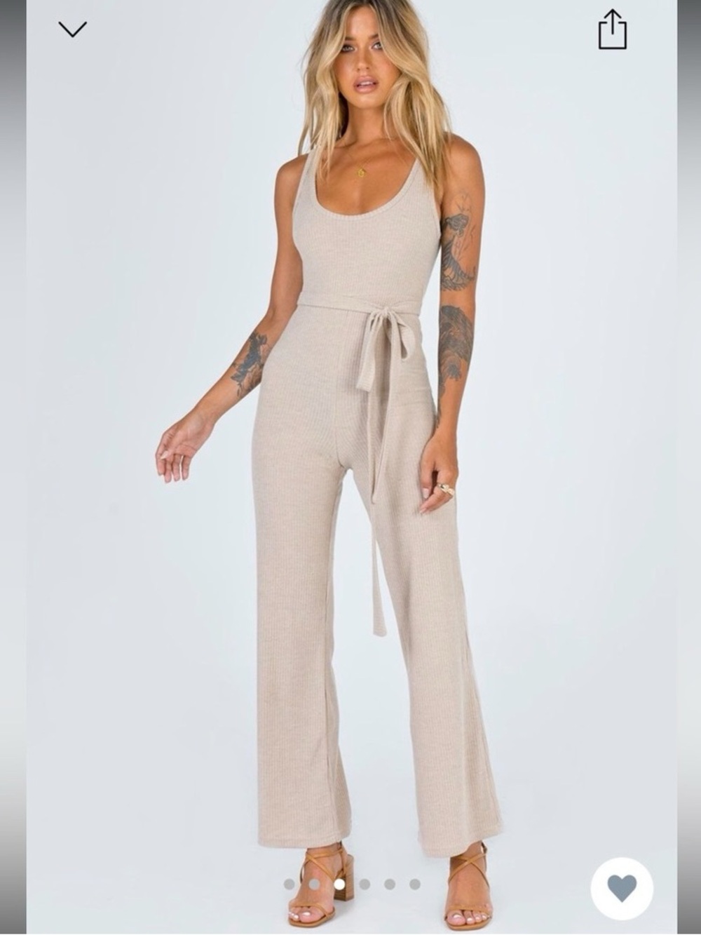 Princess Polly Nude Ribbed Tank Jumpsuit with Tie Waist